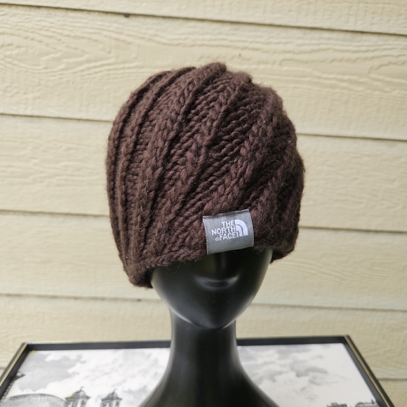 The North Face brown cable knit wool blend beanie unisex - Picture 1 of 5